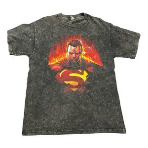 Superman Shirt Mens Large On Fire Stone Washed Black Alstyle